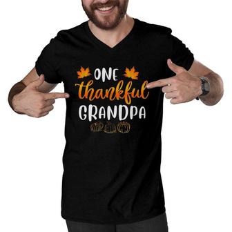 One Thankful Grandpa Fall Thanksgiving Autumn Funny Dad Gift Men V-Neck Tshirt | Mazezy
