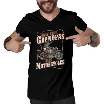 Only Cool Grandpas Ride Motorcycles Funny Grandfather Biker Men V-Neck Tshirt | Mazezy