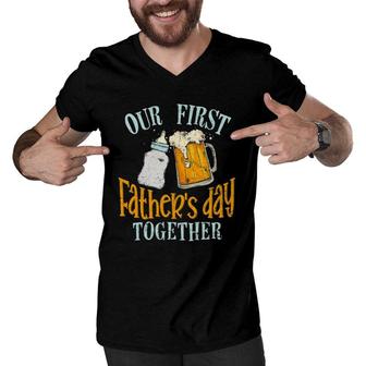 Our First Father's Day Together Dad And Son Daughter Men V-Neck Tshirt | Mazezy