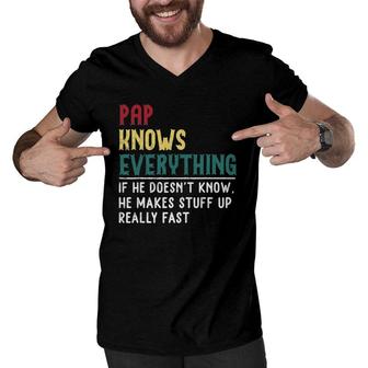 Pap Knows Everything Father's Day Gift For Grandpa Funny Pap Men V-Neck Tshirt | Mazezy