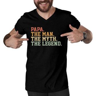 Papa Man Myth Legend For Mens Funny Father Gift Men V-Neck Tshirt | Mazezy