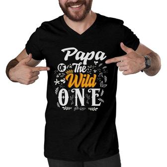 Papa Of The Wild One 1St Birthday Party Dad First Thing Men Men V-Neck Tshirt | Mazezy