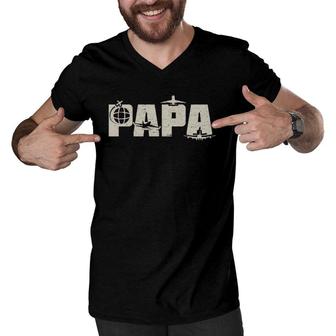 Papa Pilot Funny Dad Aviation Flying Airplane Lovers Gifts Men V-Neck Tshirt | Mazezy