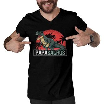 Papasaurusrex Papa Dad Dinosaurrex Men V-Neck Tshirt | Mazezy
