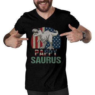 Pappysaurus Dinosaur Pappy Saurus Father's Day 4Th Of July Men V-Neck Tshirt | Mazezy