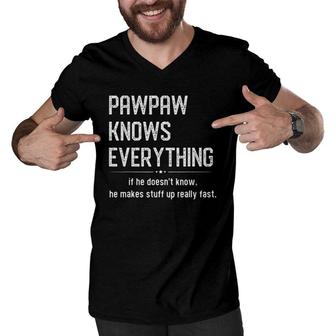 Pawpaw Knows Everything Design For Grandpa Funny Men V-Neck Tshirt | Mazezy