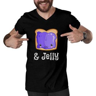 Peanut Butter Jelly Kawaii Matching Blueberry Jam Men V-Neck Tshirt - Seseable