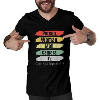 Person Woman Man Camera TV Vintage Funny Political Color Men V-Neck Tshirt - Seseable