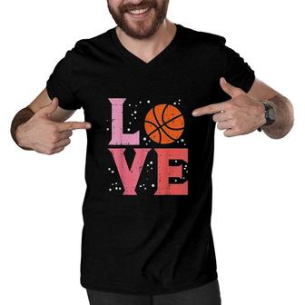 Pink Love Basketball Cute Sports Lover Men Women Kids Girls Men V-Neck Tshirt - Seseable