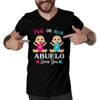 Pink Or Blue Abuelo Loves You Grandpa Grandfather Men V-Neck Tshirt | Mazezy