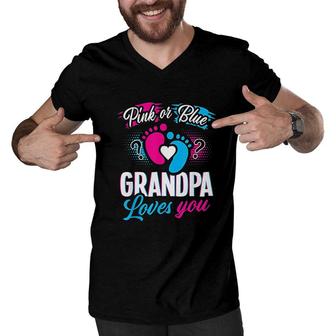 Pink Or Blue Grandpa Loves You Gift Men V-Neck Tshirt | Mazezy