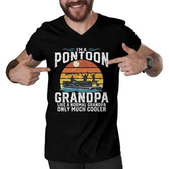Pontoon Grandpa Captain Retro Funny Boating Father's Day Gift Men V-Neck Tshirt | Mazezy