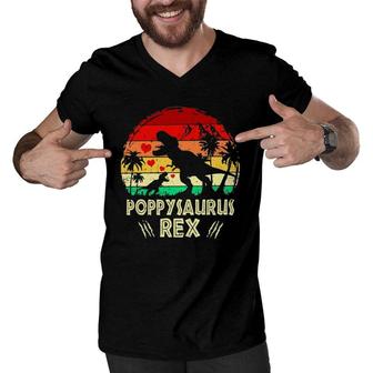 Poppysaurus Father's Day Giftsrex Daddy Saurus Men Men V-Neck Tshirt | Mazezy