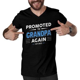 Promoted To Grandpa Again Est 2022 Funny New Grandfather Men V-Neck Tshirt | Mazezy