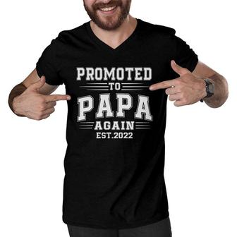Promoted To Papa Again 2022 Dad Again Fathers Day Men V-Neck Tshirt | Mazezy