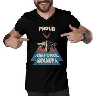 Proud Air Force Grandpa Vintage Military Family Veterans Men V-Neck Tshirt | Mazezy