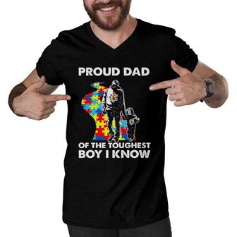 Proud Autism Dad Father And Son Autism Awareness Men V-Neck Tshirt | Mazezy
