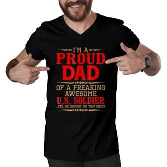 Proud Dad Freaking Awesome Soldier, Father's Day Quotes Gift Men V-Neck Tshirt | Mazezy