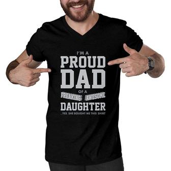 Proud Dad Of A Freaking Awesome Daughter Men V-Neck Tshirt | Mazezy