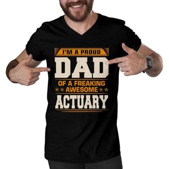 Proud Dad Of Awesome Actuary Father's Day Gift Men V-Neck Tshirt | Mazezy