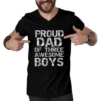 Proud Dad Of Three Awesome Boys Men V-Neck Tshirt | Mazezy