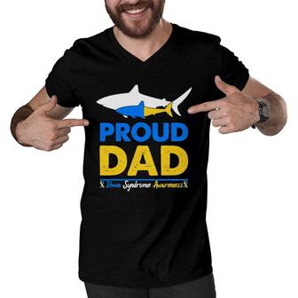 Proud Dad Papa World Down Syndrome Awareness Day Shark Men V-Neck Tshirt | Mazezy