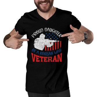 Proud Daughter Of A Korean War Veteran Usa Soldier Dad Mom Men V-Neck Tshirt | Mazezy