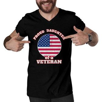 Proud Daughter Of A Veteran Mom Dad Men V-Neck Tshirt | Mazezy