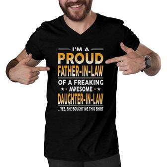 Proud Father In Law Of A Freaking Awesome Daughter In Law Essential Men V-Neck Tshirt | Mazezy
