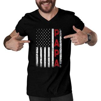 Proud Papa Usa Flag Fathers Day From Grandchildren Men V-Neck Tshirt | Mazezy