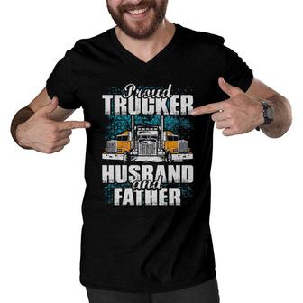 Proud Trucker Husband And Father Men V-Neck Tshirt | Mazezy