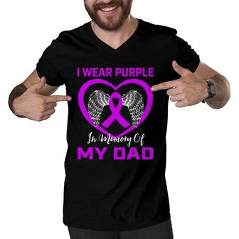 Purple Dad Pancreatic Cancer Awareness Heart Wings Graphic Men V-Neck Tshirt | Mazezy