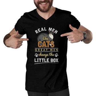 Real Men Like Cats Pets Cat Dad Funny Men V-Neck Tshirt | Mazezy
