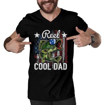 Reel Cool Dad Fishing American Flag Father's Day Gif Men V-Neck Tshirt | Mazezy