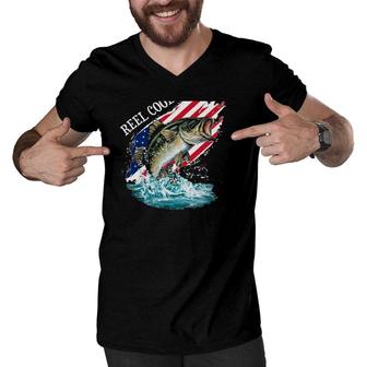 Reel Cool Papa American Flag Fishing Father's Day Gifts Men V-Neck Tshirt | Mazezy