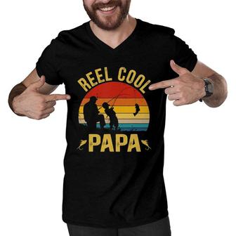 Reel Cool Papa Funny Fishing Father's Day Men V-Neck Tshirt | Mazezy