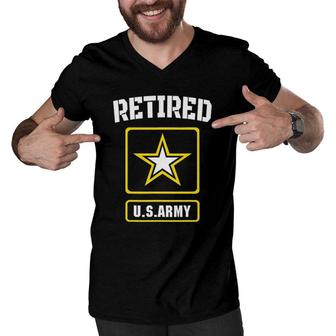 Retired Us Army Veteran For Proud Dad Grandpa Veteran Day Men V-Neck Tshirt | Mazezy