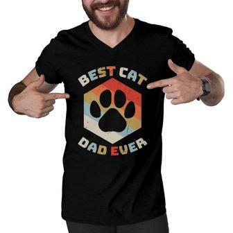 Retro Best Cat Dad Ever Cats Daddy Kitten Owner Men V-Neck Tshirt | Mazezy