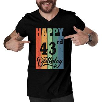 Retro Birthday Gift For 43 Years Old Happy 43Rd Birthday Men V-Neck Tshirt - Seseable