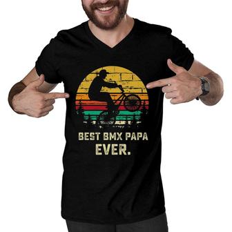 Retro Bmx Papa Freestyle Bike Funny Father's Day Gift Men V-Neck Tshirt | Mazezy