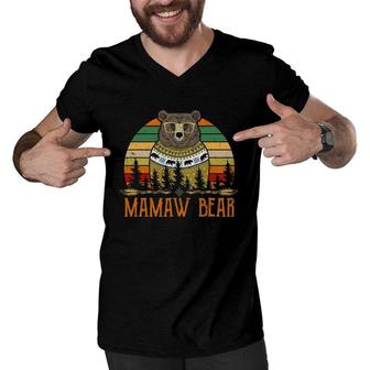 Retro Mamaw Bear Matching Family Funny Fathers Day Men V-Neck Tshirt | Mazezy