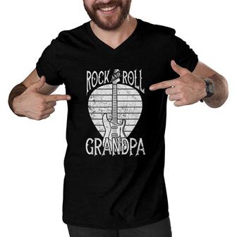 Rock N Roll Grandpa Guitar Men V-Neck Tshirt | Mazezy