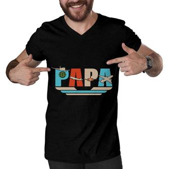 'S Papa Pilot Aviation Airman Aircraft Mechanics Dad Men V-Neck Tshirt | Mazezy