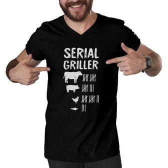 Serial Griller Fathers Day Funny Grilling Grill Bbq Master Men V-Neck Tshirt | Mazezy