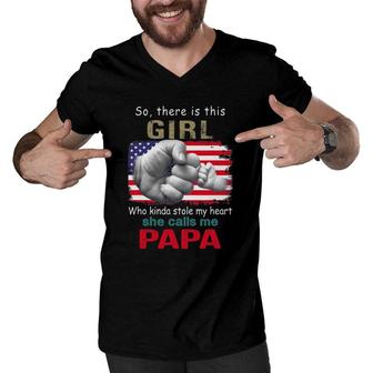 So There Is This Girl Who Kinda Stole My Heart She Calls Me Fathers Day Men V-Neck Tshirt | Mazezy