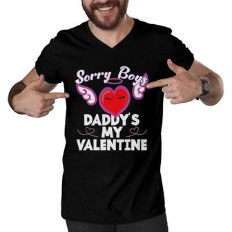 Sorry Boys My Daddy Is My Valentine - Heart Angel Men V-Neck Tshirt | Mazezy
