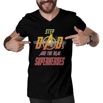 Step Dads Are The Real Superheroes Father's Day Tees Men V-Neck Tshirt | Mazezy