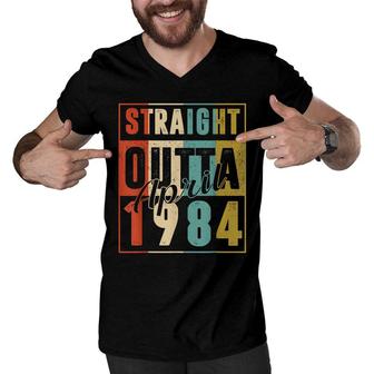 Straight Outta April 1984 Retro 38 Years Old 38Th Birthday Men V-Neck Tshirt - Seseable