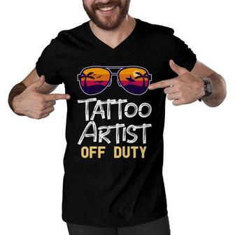 Tattoo Artist Off Duty Sunglasses Beach Sunset Men V-Neck Tshirt - Seseable