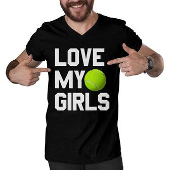 Tennis Mom Dad Gift - Love My Girls Men V-Neck Tshirt | Mazezy